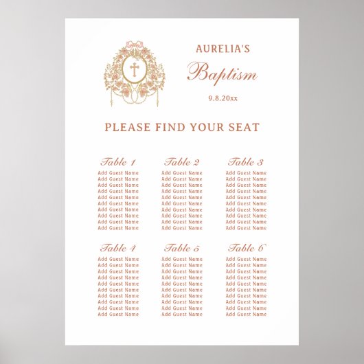 Poster Elegant Frame Holy Cross Baptism Seating Chart (Devant)