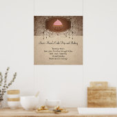 Poster Élégant Glamor Mocha Damask Cupcake Design Signal (Cuisine)