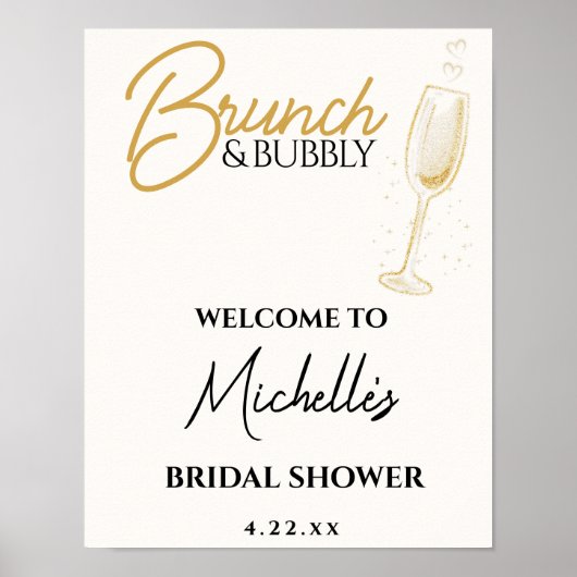 Poster Elegant Gold Brunch & Bubbly Bridal Shower Sign (Devant)