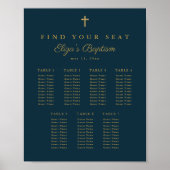 Poster Élégant Gold Cross Baptism Seating Chart (Devant)