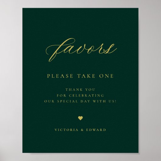 Poster Elégant Gold Emerald Green Wedding Favoriser (Devant)