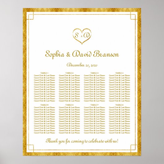Poster Elégant Gold Foil Coeur Cadre Mariage Sein Graphiq (Devant)