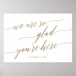 Poster Elegant Gold Glad Vous êtes ici Mariage Date