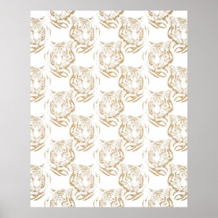 Poster Elegant Gold Glitter Tiger Print White Design