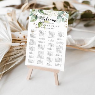Poster Elegant Gold Greenery Alphabetical Seating Chart
