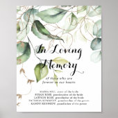 Poster Elegant Gold Greenery In Loving Memory Sign (Devant)