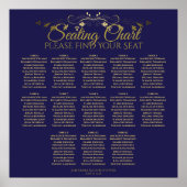 Poster Elégant Gold & Navy 13 Table Mariage Seating Chart (Devant)