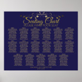 Poster Elégant Gold & Navy 17 Table Mariage Seating Chart (Devant)