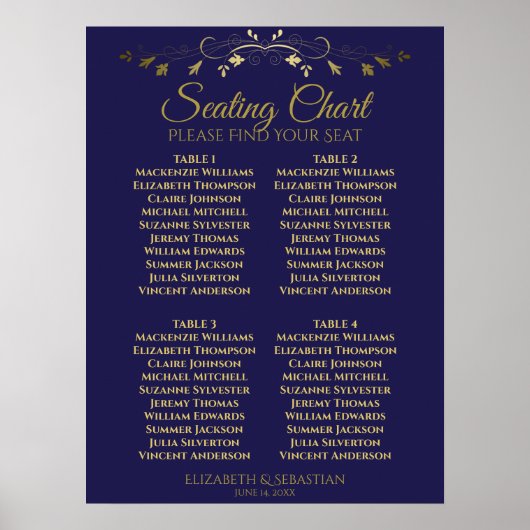 Poster Elégant Gold & Navy 4 Mariage de table (Devant)