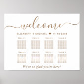 Poster Élégant Gold Script 8 Table Mariage Seating Chart (Devant)