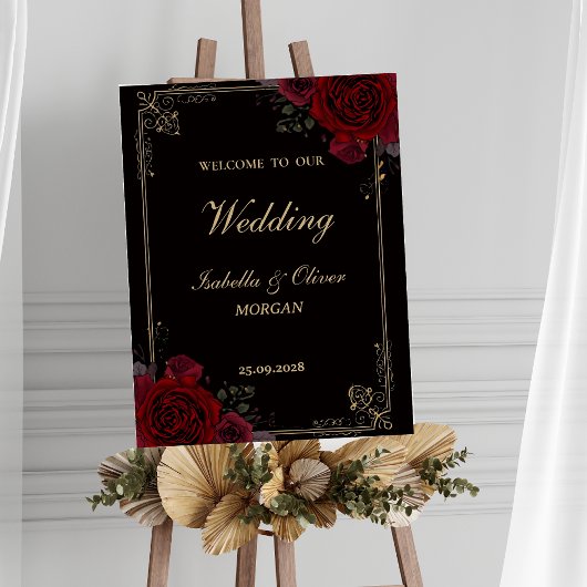 Poster Elegant Gothic Romance Roses Wedding Welcome Sign