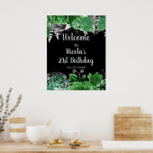 Poster Elegant Green and Silver Flowers Birthday Party  (Cuisine)