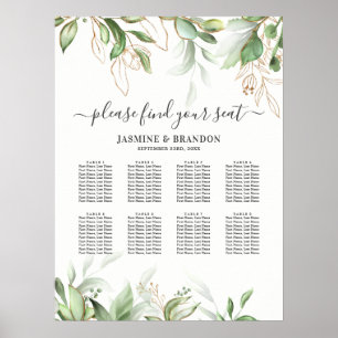 Poster Elegant Greenery 8 Table Wedding Seating Chart