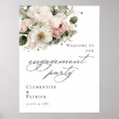 Poster Elegant greenery floral Engagement Party welcome (Devant)