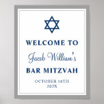 Poster Elegant Grey et Navy Blue Bar Mitzvah Bienvenue<br><div class="desc">Elegant Grey et Navy Blue Bar Mitzvah Welcome Poster</div>