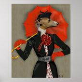 Poster Elegant Greyhound and Red Umbrella (Devant)
