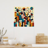 Poster Elégant Harlem Renaissance Abstrait Jazz Quartet (Cuisine)