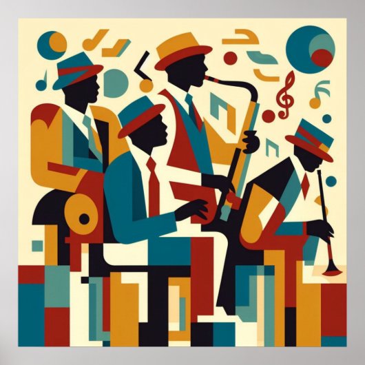 Poster Elégant Harlem Renaissance Abstrait Jazz Quartet (Devant)