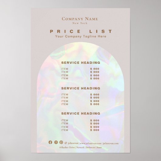 Poster Elégant Holographique Aura Arch Beige Tarification (Devant)