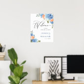 Poster Élégant Hydrangea Bleu Roses Rouge Teint Mariage (Bureau à domicile)