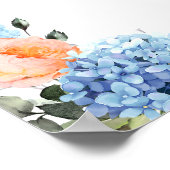 Poster Élégant Hydrangea Bleu Roses Rouge Teint Mariage (Coin)