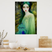 Poster Élégant Imaginaire Portrait femme en vert et bleu (Cuisine)