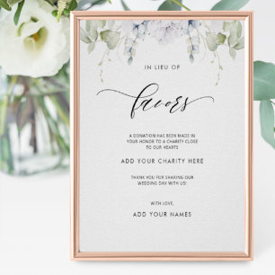 Poster Elegant In Lieu of Favors Wedding Sign