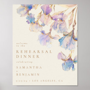 Poster Elégant Iris Floral Mariage Dîner de répétition