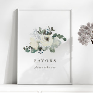 Poster Élégant ivoire floral vert Faveurs de mariage Sign