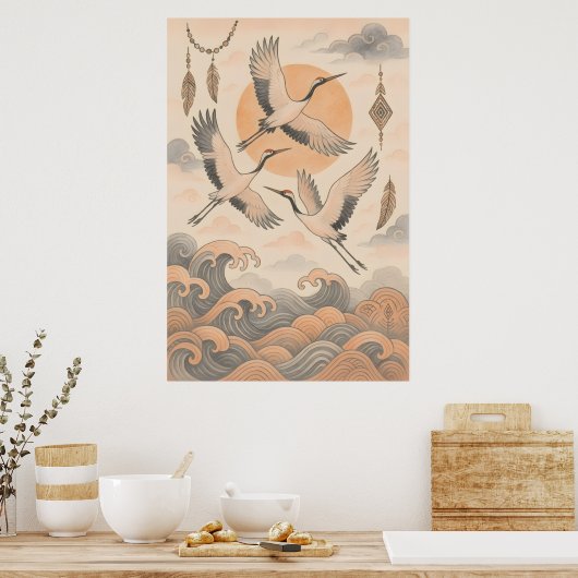 Poster Elegant Japanese Crane Wall Art Minimalist (Cuisine)