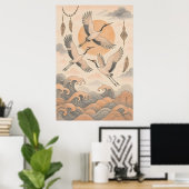 Poster Elegant Japanese Crane Wall Art Minimalist (Bureau à domicile)