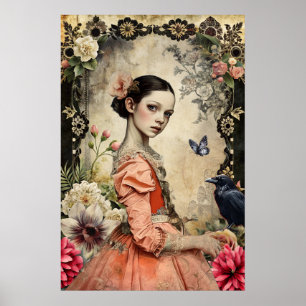 Poster Élégant Jardin Floral de Goth Girl Victorian