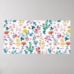Poster Élégant Jardin florissant floral dans petit dessin