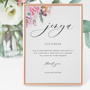 Poster Elegant Jenga Guestbook Pastel Floral Wedding Sign