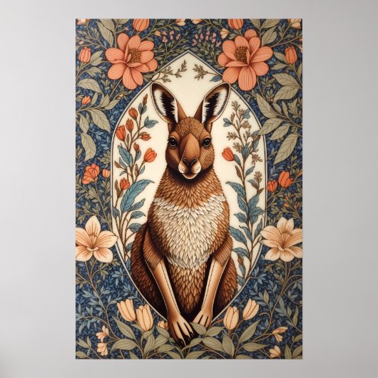 Poster Elegant Kangaroo William Morris Inspired  (Devant)