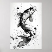 Poster Élégant Koi Poisson Étang noir Stroke plat Illustr (Devant)