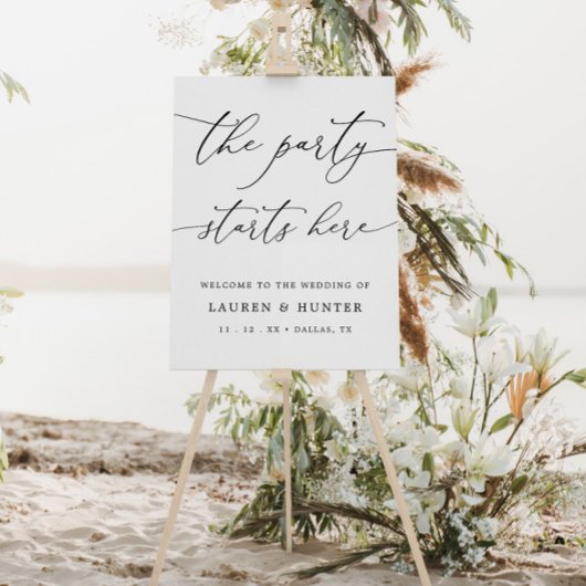 Poster Élégant La Fête Commence Ici Panneau Mariage