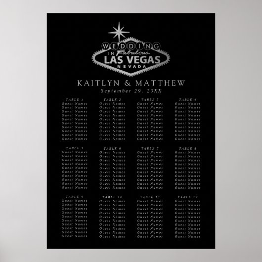 Poster Elégant Las Vegas Destination Mariage Plan de sièg (Devant)
