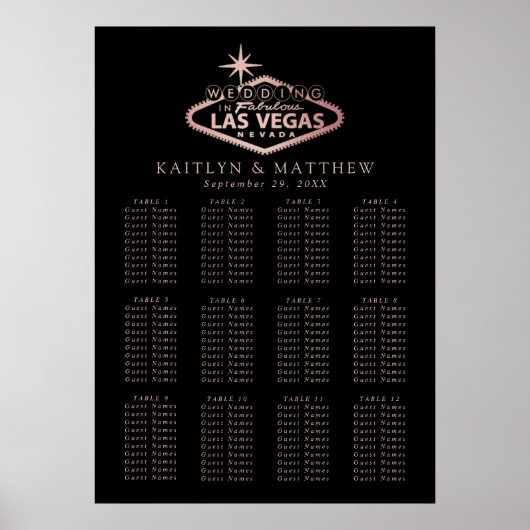 Poster Elégant Las Vegas Destination Mariage Plan de sièg (Devant)