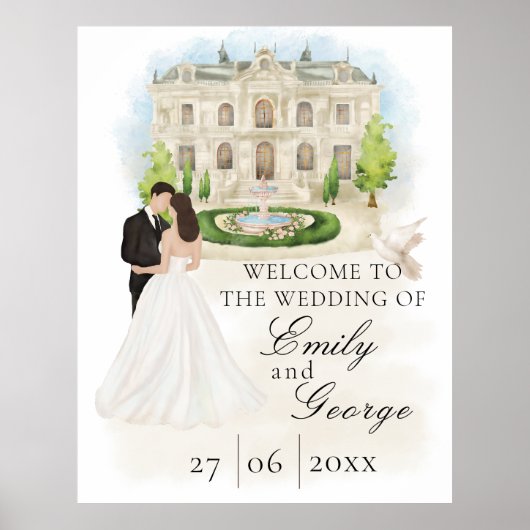 Poster Élégant lieu de mariage avec mariée et chambre (Devant)