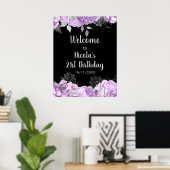 Poster Elegant Lilac and Silver Flowers Birthday Party (Bureau à domicile)