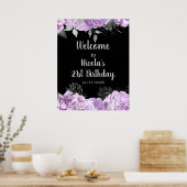 Poster Elegant Lilac and Silver Flowers Birthday Party (Cuisine)