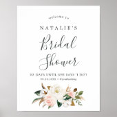 Poster Élégant Magnolia | Accueil de la Fête des mariées  (Devant)