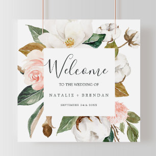 Poster Élégant Magnolia Mariage de bienvenue blanc et b