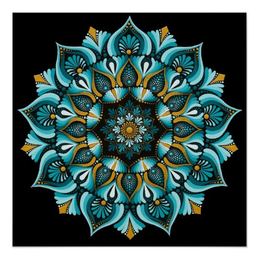 Poster Elégant Mandala bleu | Boho de géométrie sacrée | (Devant)