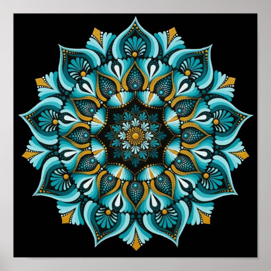 Poster Elégant Mandala bleu | Boho de géométrie sacrée | (Devant)