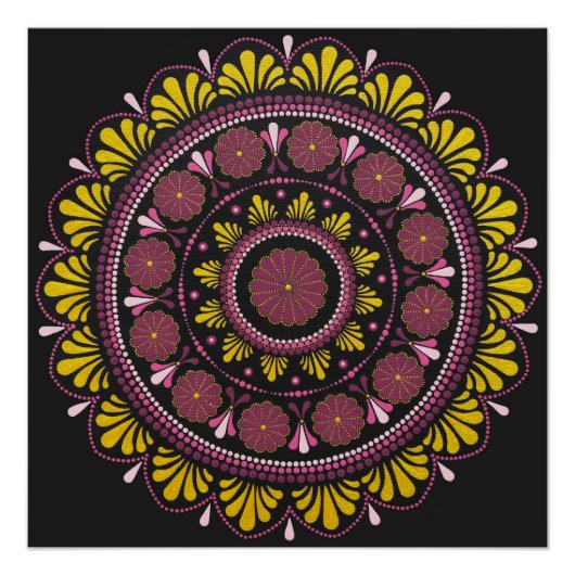 Poster Elégant Mandala d'or rose, Boho Zen Dot Art Flower (Devant)