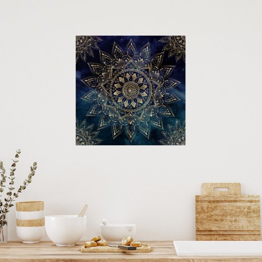 Poster Elégant Mandala Gold Blue Galaxy (Cuisine)