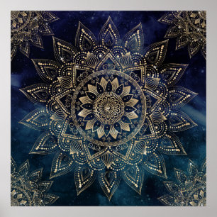 Poster Elégant Mandala Gold Blue Galaxy