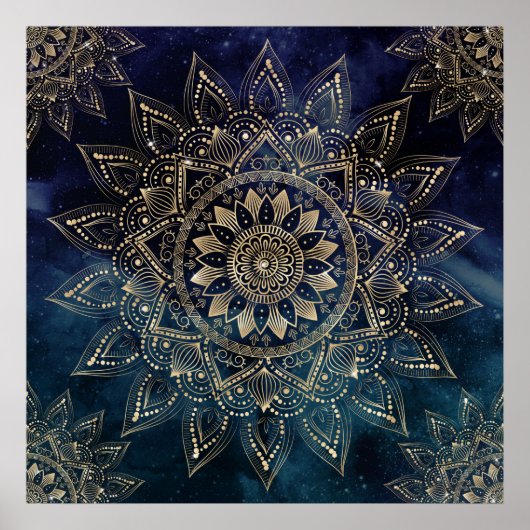 Poster Elégant Mandala Gold Blue Galaxy (Devant)